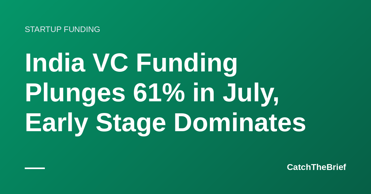 India VC Funding Plunges 61% in July, Early Stage Dominates