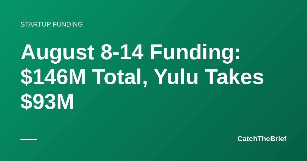 August 8-14 Funding: $146M Total, Yulu Takes $93M