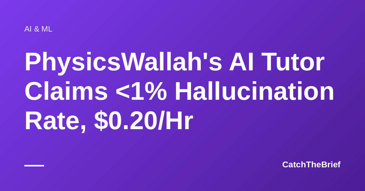 PhysicsWallah's AI Tutor Claims <1% Hallucination Rate, $0.20/Hr