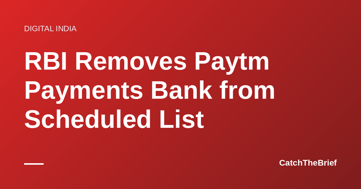 RBI Removes Paytm Payments Bank from Scheduled List